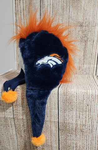 Denver Broncos NFL Team Mascot Dangle Hat w/ Flair Hair Soft Plush Adult Cover