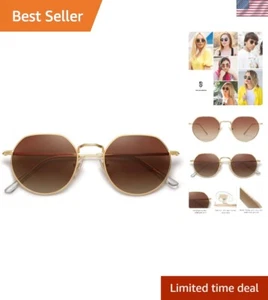 Hexagon Retro Sunglasses with UV400 Polarized Lenses - Gift Package Included - Picture 1 of 7