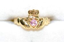 Irish Claddagh Ring Natural Padparadscha Sapphire Ring 10K Solid Gold .21ct