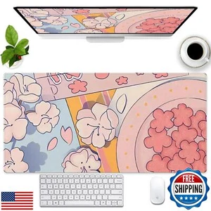 Cindasun Cute Pink Flower Desk Pad Mouse Pad, XXL Large Gaming Mousepad, Anim - Picture 1 of 5
