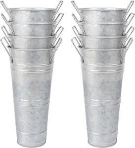 8Pcs 10Inch Metal Vases for Flowers,Galvanized Flower Bucket,Metal Vase,Small Ga - Picture 1 of 8