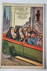 V 1930er HUMOR PC NONNEN KICHERN BETEN AUTO BRICHT MANNEKIN PIS BRÜSSEL BELGIEN - Bild 1 von 2