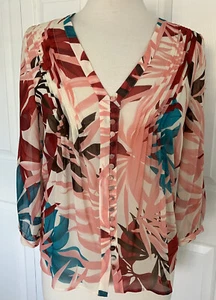 JOIE Women's 100%Silk Sheer Floral 3/4 Sleeves Blouse Button Close XS - Picture 1 of 6
