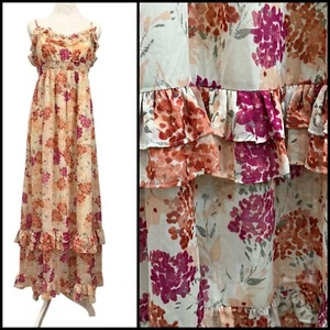 Elle Babydoll Ruffled Tiered Maxi Floral Dress Prairie Fairy Romantic Size S - Picture 1 of 11