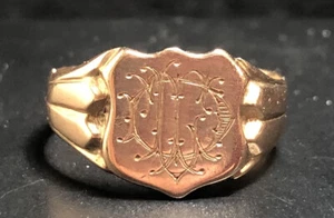 Anello Vintage Oro Rosa 9ct Sigillo, Taglia U1/2,- 4,04 g - Foto 1 di 7