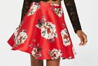 $250 City Studio Womens Juniors Red Floral Print Satin Short Flared Skirt Size 5