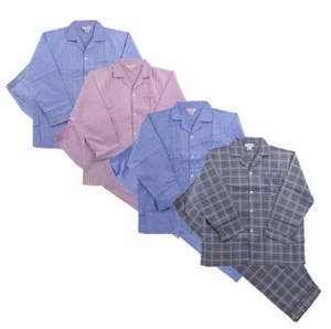 Men's Cotton Blend Button Up 2 Piece Sleepwear Pajama Set - Picture 1 of 19