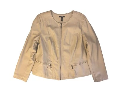 Chaqueta de Moto Alfani Petite Beige Cuero Cremallera Frontal Peplum con Dobladillo con Volantes, Talla PXL Foto 1 de 4