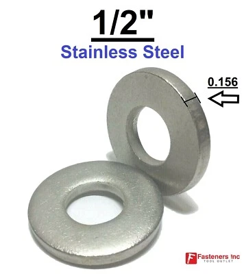 FASTENERS INC. 1/2" Extra Thick (.156) Flat Washers 18-8 Stainless Steel Washer (Choose Qty)