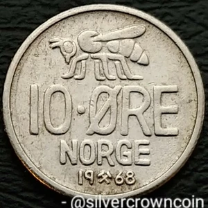 Norway 10 Ore 1968. KM#411. Dime. Ten Cents coin. Olav V. Norge. Honey 🐝 Bee. - Picture 1 of 7
