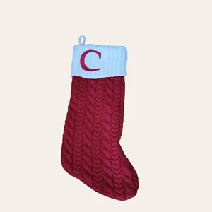 Kohls Monogram Cable Knit Christmas Stocking Letter C 22" Large T46 - Picture 1 of 4