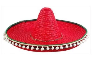 SOMBRERO DE PAJA SOMBRERO MEXICANO GRANDE COLOR ROJO CON BORLAS México Gorra nuevo - Imagen 1 de 1