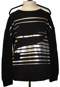 Fabletics Langarm Sweatshirt Silber Logo Grafik Schwarz Damen Größe L Neu mit Etikett - Bild 1 von 5