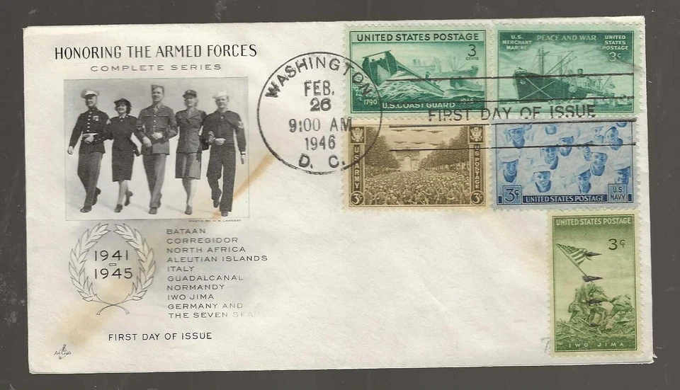 US FDC...Sc #929/939...Armed Forces...Complete Series 5...1946...ArtCraft Cachet - Image 1 of 1