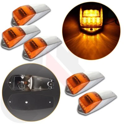 5pcs 17 LED Amber Chrome Cab Marker Roof Lights for Peterbilt 379 Kenworth Truck - Image 1 of 4