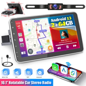 Single 1 Din Android 13 Carplay 10.1" Car Stereo Radio GPS WIFI W/ Backup Camera - Picture 1 of 15