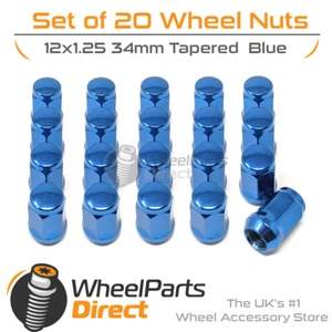 Blue Wheel Nuts (20) 12x1.25 Tapered 34mm For Subaru Impreza WRX (BlobEye) 03-05 - Picture 1 of 1