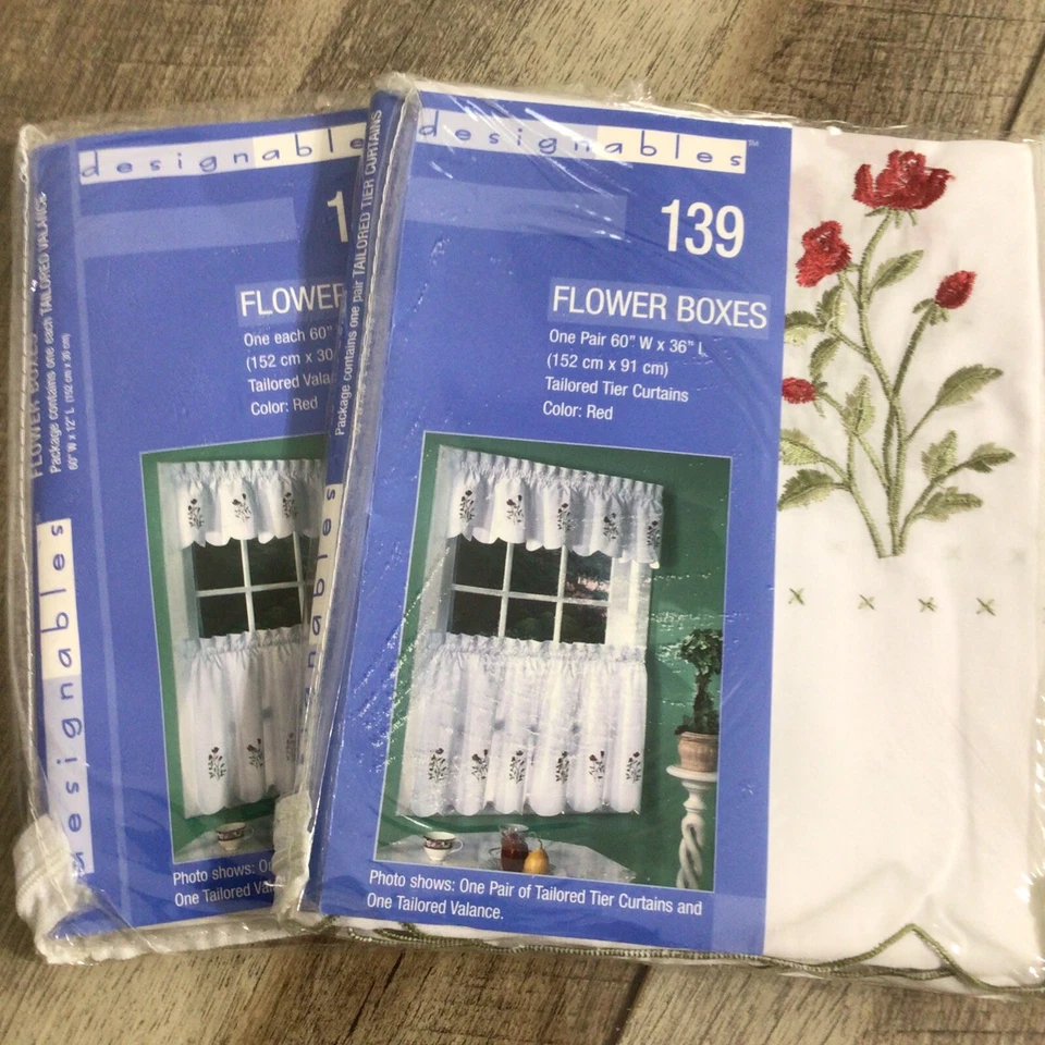 Embroidered Floral 3-Piece Tier & Valance Set ~ Designables - Flower Boxes - Image 1 of 4