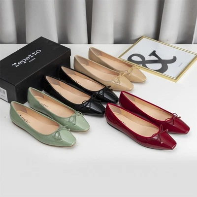 Zapatos de bailarina de cuero Repetto, planos, estilo francés, lazo cuadrado Foto 1 de 4