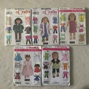 Simplicity Crafts 18" Doll Clothes Pattern Lot 5733 4786 4654 2458 4364 UNCUT - Picture 1 of 16