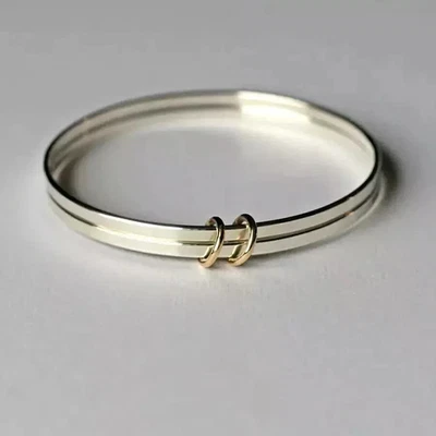 Double Bangle Solid 925 Sterling Silver Plain Handmade Bangle Gift For Christmas - Image 1 of 3