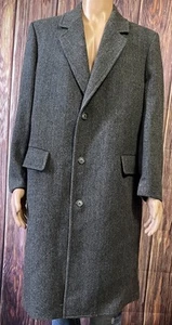 London Fog Trench Pea Coat Mens 44R Gray Wool Long Overcoat Preppy Business VTG - Picture 1 of 8