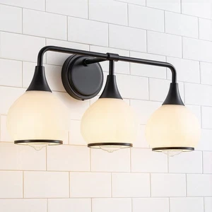 HAHZT 3-Light Bathroom Vanity Light, Matte Black, Frosted Glass, 22.4in - Picture 1 of 10