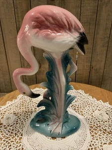 Vintage Mid Century Art Deco rosa Flamingo Keramik Figur 7,5" *lesen* - Bild 1 von 14