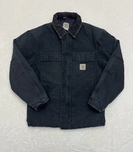 Carhartt Jacket Mens 38 Regular Black Duck Quilted Lined Corduroy Collar C03 - Picture 1 of 17