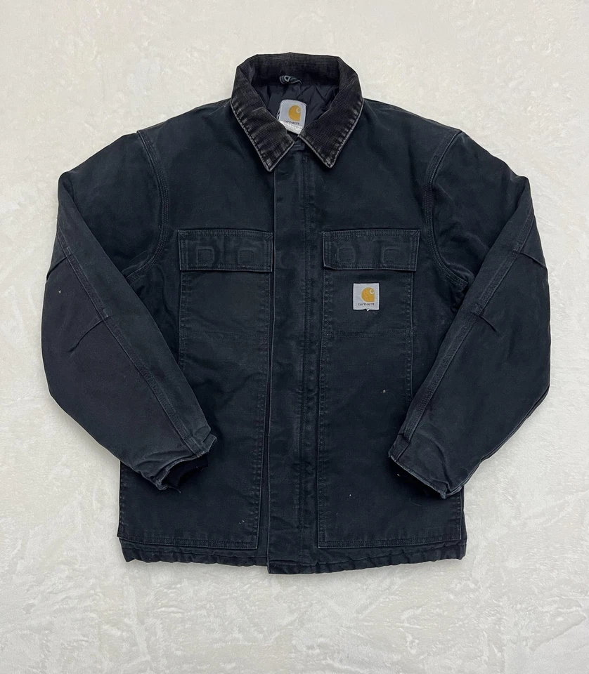 Chaqueta Carhartt Para Hombre Pequeña Regular Negra Pato Acolchada Forrada Cuello Pana C03 Foto 1 de 4