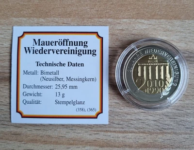 Münze Maueröffnung Wiedervereinigung Bimetall Motiv Deutschland st. - Bild 1 von 2