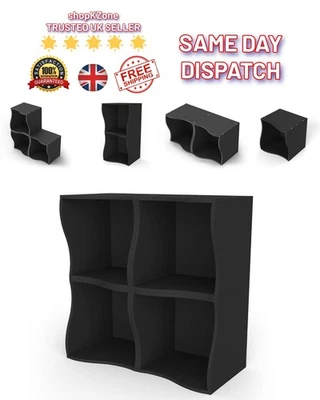 4 PCS Book Shelf Storage Unit 32cm, Black Wooden Shelving Cube Storage Organizer - Image 1 of 4