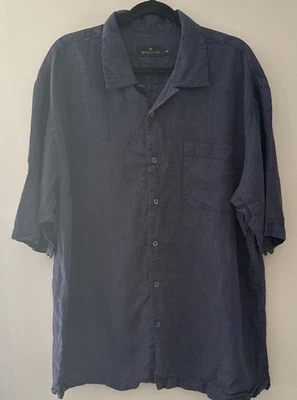 Bugatchi All Linen Navy Blue Short Sleeve Button Down  XXL - Image 1 of 4