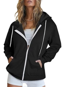 Dokotoo Women's Fall Solid Color Full Zip Up Black Hoodie Long Sleeve Hooded ... - Picture 1 of 5