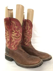 Herren Justin rot & braun Leder Cowboystiefel Größe 9 D - Bild 1 von 12
