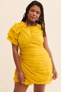 Anthropologie Bhanuni by Jyoti Womens Gold Yellow Draped Mini Dress 3X NWOT - Picture 1 of 10