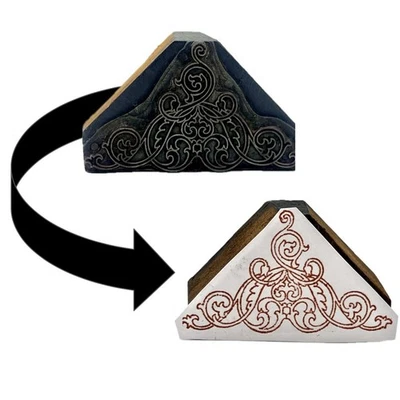 Vintage Art Nouveau Corner Printing Press Block - Wood & Metal - 1930s-40s - Image 1 of 4