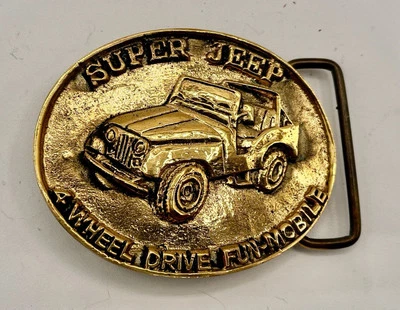Винтажная латунная пряжка ремня Jeep «4 колеса», с ремнем на заказ от Bonfe - Изображение 1 из 3