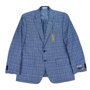 Michael Kors Mens Kent Classic Fit Stretch Plaid Sport Coat Blue White 42S - Picture 1 of 5