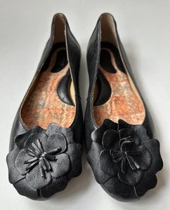 Born Petula flache Damenschuhe schwarz Leder mit Blumenverzierung Größe 11 - Bild 1 von 13