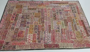 Vintage Bohemian Style Indian Patchwork Wall Hanging with Embroidery 206x142cm - Picture 1 of 13