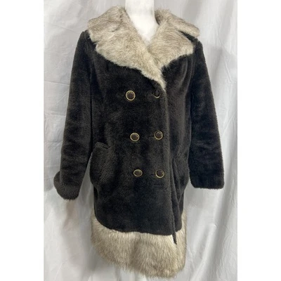 Vintage 70s Hippie Faux Fur Double Breasted Coat Brown Size Medium Penny Lane - Image 1 of 4