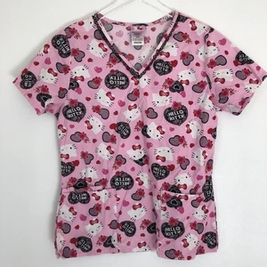 Hello Kitty Scrub Top Size Women’s Small Pockets Medical Nursing Hearts - Picture 1 of 3
