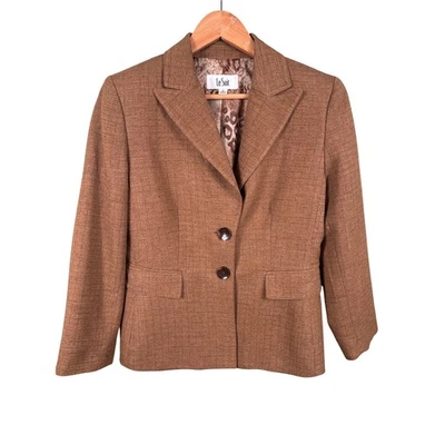 Blazer Le Suit Para Mujer Talla 10 Marrón Estampado Animal Forro Oficina Carrera Chaqueta Foto 1 de 4