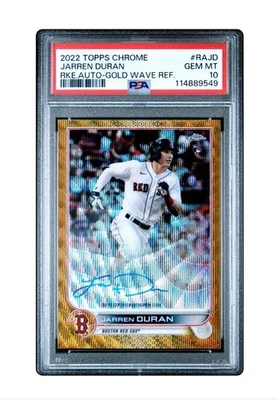 Jarren Duran 2022 Topps Chrome Gold Wave Rookie Auto/50 PSA 10 Red Sox Foto 1 de 2