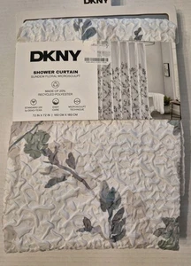 DKNY Sundew Floral White/Grey/Teal Microsculpt Fabric Shower Curtain 72x72" New - Picture 1 of 9