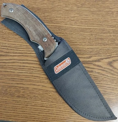 Vintage Coleman Hunting Knife and Sheath Solid 5" Blade sharp tip Wood Handle - Image 1 of 4