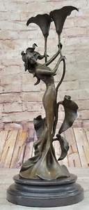 Estatua de candelabro de tulipán Art Deco de Milo en arte de escultura de bronce real sólido - Imagen 1 de 10