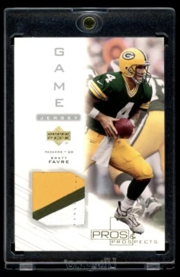 Parche usado Upper Deck Pros & Prospects Brett Favre 2001 raro juego de 3 colores patio Foto 1 de 2