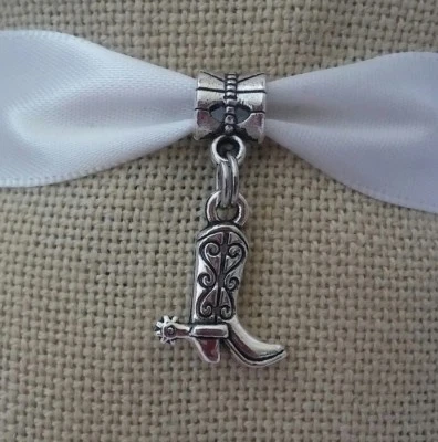 Cowgirl Boots Western Boot Dangle Charm Bead Silver for European Style Bracelet - Image 1 of 4